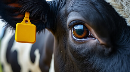 Close-Up of Brown and White Cow with Yellow Ear Tag in Farm Setting