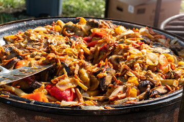 Grilled Vegetables Cooking on Open Fire