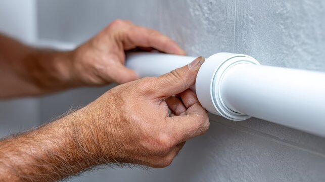 Expert plumber gluing pvc pipe joint in workshop closeup detail plumbing techniques for home improvement