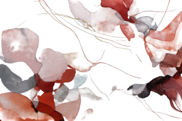 Abstract Watercolor Floral Composition with Red and Pink Petals on Transparent Background