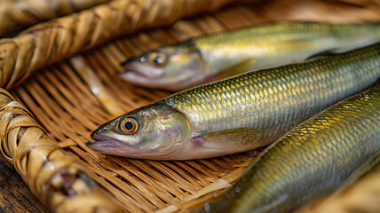 かごの中に置かれた新鮮なアユ