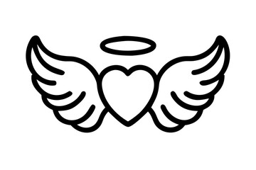 Heart with wings and halo, love and angel concept