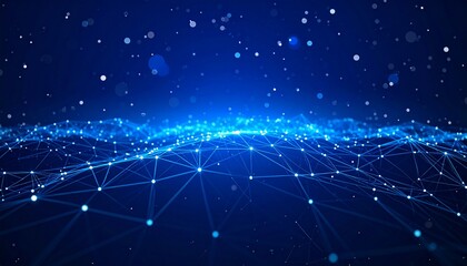 Abstract blue background with stars and glowing fiber optic lights in space design