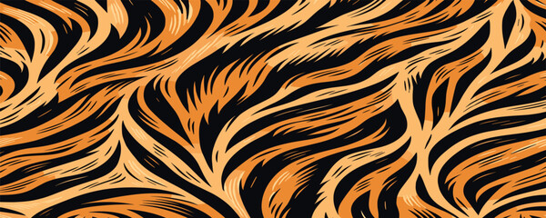 Wild tiger skin vectand illustration showcasing striped animal fur texture, ideal fand wallpaper backgrounds, fabric patterns, and tile projects.