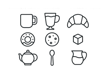 Minimalist icons of breakfast items with tea and coffee