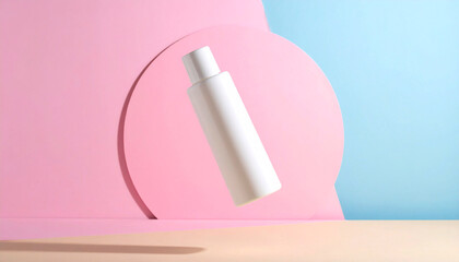 Stylish product packaging mockup floating on abstract pastel background for concept showcase