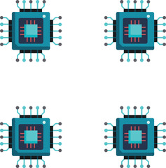 Vector stylized computer microchips arranged in a grid pattern on a white background. 