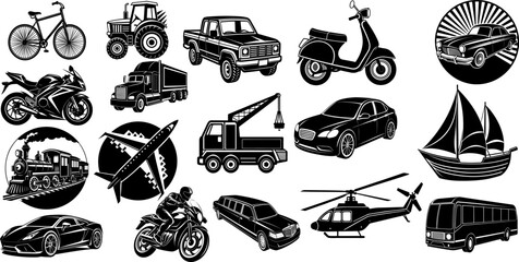 Vector Transport Illustrations | Cars, Bikes, Trucks, Ships & Aircraft Silhouettes
