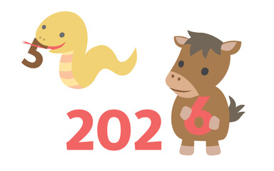 2025年ヘビから2026年馬へ　干支イラスト素材