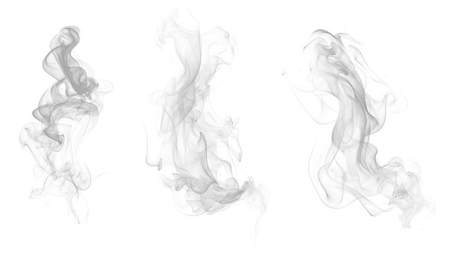 Three wisps of smoke isolated on transparent background for creative projects