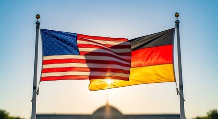 American and German Flags Intertwined.