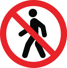 Red No Walking Prohibited Sign on transparent Background. Stop symbol. Prohibitory traffic warning sign. No walking, people forbidden icon. traffic sign.
