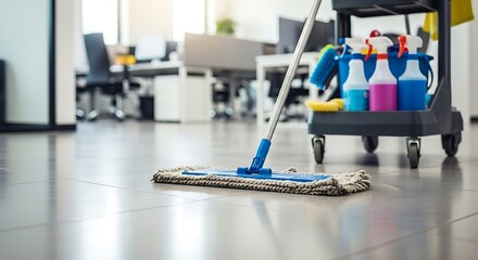 Fototapeta premium Office Cleaning Supplies and Mop.