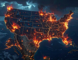 United States ablaze in a dramatic wildfire simulation