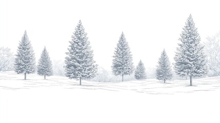 Fototapeta premium Snow-covered trees stand tall in a serene winter landscape during a quiet morning
