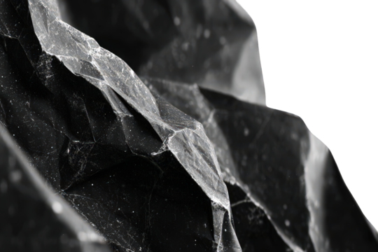 Abstract Dark Gray Crumpled Paper With Textured Surface and Transparent Background