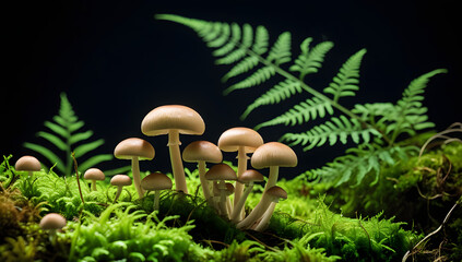 Mushrooms growing in the forest grass