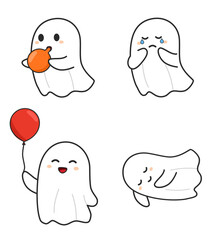 set of funny cartoon ghost characters