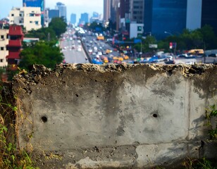 Urban concrete barrier overlooking a busy highway