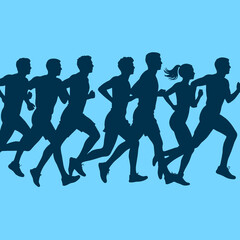 Run. Running men and women, vector set of isolated silhouettes.