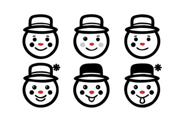 Set of six snowman head icons
