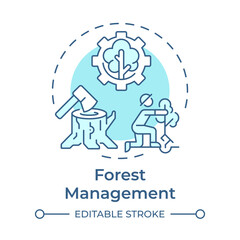 Forest management soft blue concept icon. Tree planting, illegal logging. Ecosystem preservation. Round shape line illustration. Abstract idea. Graphic design. Easy to use in brochure, booklet
