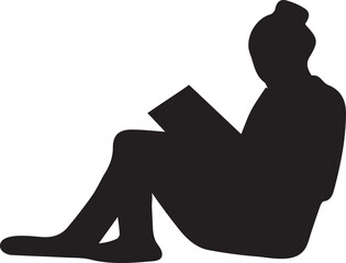 Silhouette of a Person Sitting and Reading a Book, Captured in a Monochrome Vector Graphic Illustration