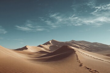 Vast desert landscape under a pale sky