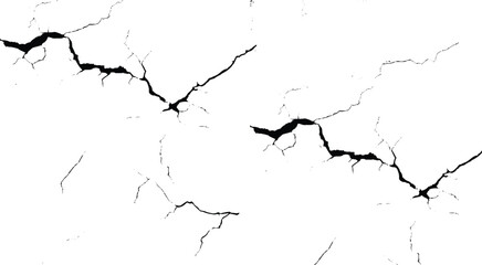 Cracks in the concrete wall isolated on white background. Abstract Overlay. Wall Background. For designers to apply texture cracks to objects.
