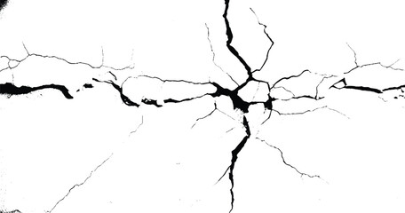 Cracks in the concrete wall isolated on white background. Abstract Overlay. Wall Background. For designers to apply texture cracks to objects.