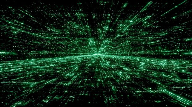 Abstract digital green matrix code background with glowing lines and dots effect