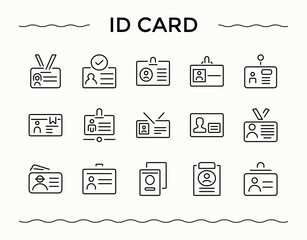 Id Card icon set. Membership icon set. Contain linear sign licence, personal, certificate, business, contact, information and more. Vector illustration.