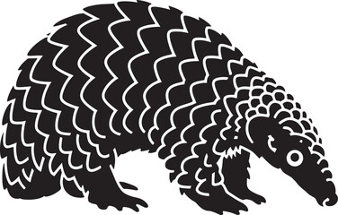 Stylized Pangolin Illustration Black and White Silhouette Wildlife Conservation Awareness Education