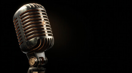 Classic vintage microphone set against a dark background for music inspiration and audio recording