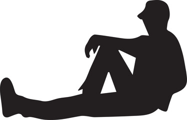 Silhouette of a Person Seated and Reclined Against the Ground Wearing a Hat Contemplating or Resting in a Simple Black and White Rendering