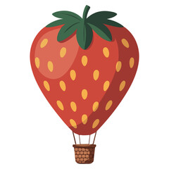 A whimsical strawberry-shaped hot air balloon, ready for a delightful journey