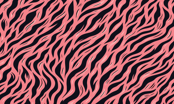 Pink tiger striped animal skin texture background pattern vector illustration, perfect for wallpapers, fabrics, stylish prints, and decorative art.