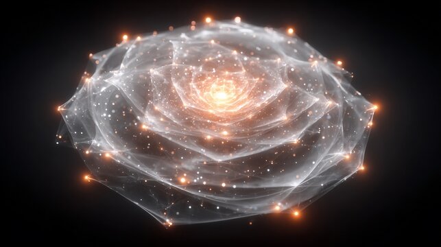 Abstract fractal energy field radiating light on a black background visualization