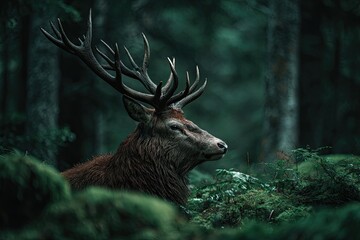 Majestic deer in a mossy forest