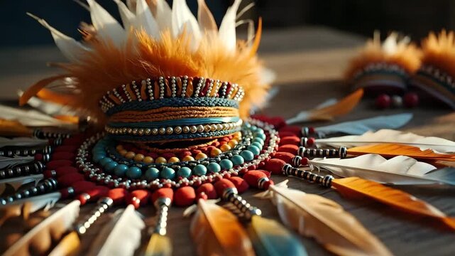 Colorful Native American Headpiece with Feathers and Beads for Cultural Events, Educational Articles, Celebration Videos, and Traditional Craft Inspirations