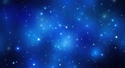 Mystical blue cosmic backdrop featuring twinkling stars and nebulous clouds