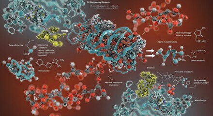 Stunning molecular structures and chemical processes depicted with vibrant, detailed scientific visualizations for cutting-edge research and development presentations