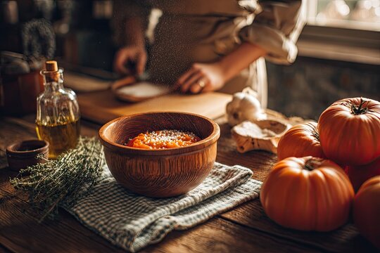 Woman seasoning pumpkin dish