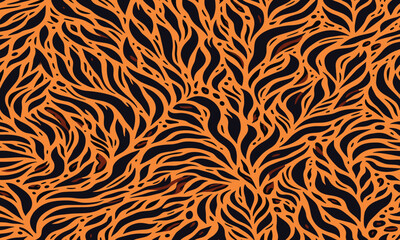 Tiger skin pattern vectand illustration with wild animal fur stripes and texture background, ideal fand wallpaper, fabric, tile designs, and decandative surfaces.