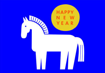 2026_HAPPY NEW YEAR_年賀状デザイン_横,午年,馬_青背景あり｜2026_HAPPY NEW YEAR_New Year's Card Design_Horizontal, Year of the Horse,Horse_With Blue Background