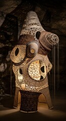 Intriguing Woven Installation Art Piece Nestled in a Rock Cave Setting