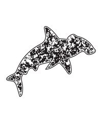 Grunge Hammerhead Shark Silhouette for Nautical and Fishing Design.
