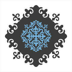 Decorative vector symmetrical ornament in dark gray and blue. Perfect for frames, borders, backgrounds, textiles, packaging, and graphic design. Editable file.
