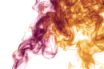 Abstract Swirling Smoke in Shades of Orange and Purple on a Black Transparent Background