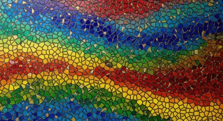 Chromatic abstraction with mosaic tesserae, vibrant spectral arrangement